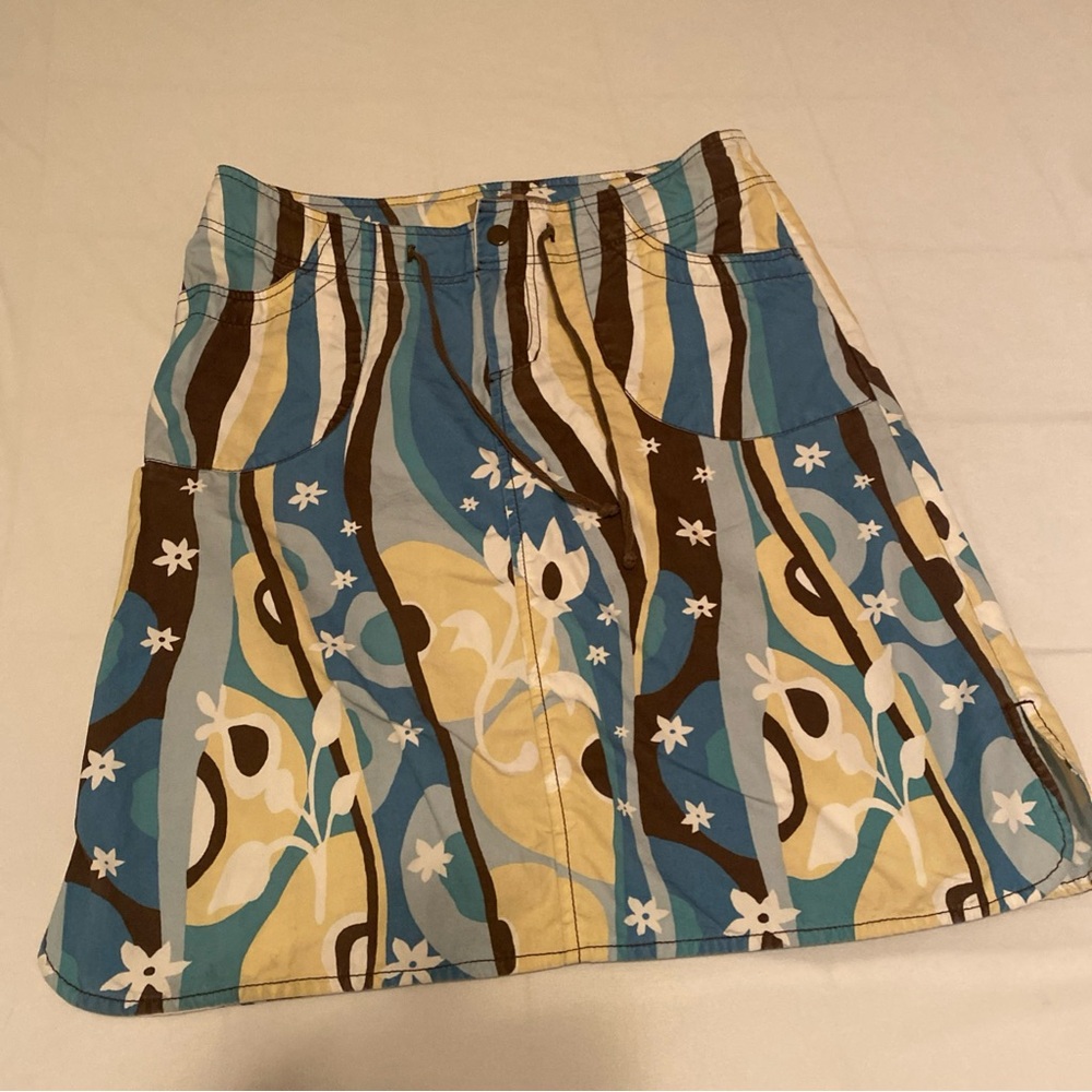 Fossil Blue and Brown A-Line Mini Skirt Casual